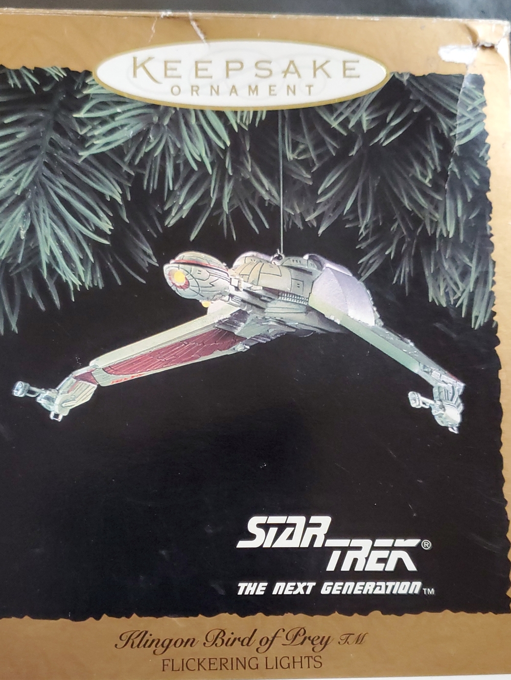 1994 Hallmark Star Trek Klingon Bird of Prey Christmas Ornament Magic Flickering